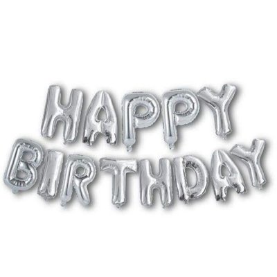 Фольгированный шар-надпись "Happy Birthday" серебро Китай 