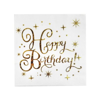Салфетки "Happy birthday" золото 20шт