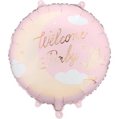 Фольгированный круглый шар "Welcome baby" розовый 18" Partydeco Фольгированный круглый шар "Welcome baby" розовый 18" Partydeco