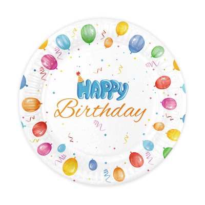 Набор тарелок "Happy Birthday" шарики на белом 10 шт