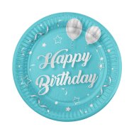 Набор тарелок "Happy Birthday" шарики на голубом 10 шт