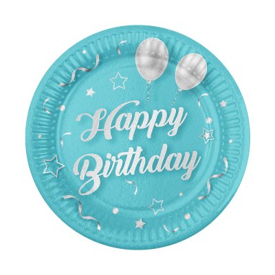 Набор тарелок "Happy Birthday" шарики на голубом 10 шт