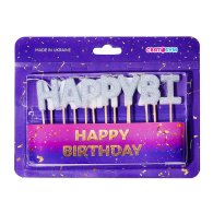 Свечи-буквы "Happy Birthday" серебро блеск