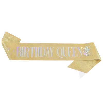 Праздничная глиттерная лента "Birthday Queen" золото Праздничная глиттерная лента "Birthday Queen" золото