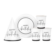 Набір посуду з ковпачками "Happy Birthday" на білому на 10 осіб Набір посуду з ковпачками "Happy Birthday" на білому на 10 осіб