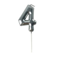 Свеча-цифра "4" на палочке серебро 6,5 см Свеча-цифра "4" на палочке серебро 6,5 см