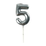 Свеча-цифра "5" на палочке серебро 6,5 см Свеча-цифра "5" на палочке серебро 6,5 см