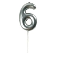 Свеча-цифра "6" на палочке серебро 6,5 см Свеча-цифра "6" на палочке серебро 6,5 см