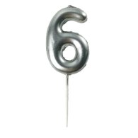 Свічка-цифра "6" на паличці срібло 6,5 см