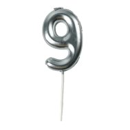 Свеча-цифра "9" на палочке серебро 6,5 см Свеча-цифра "9" на палочке серебро 6,5 см