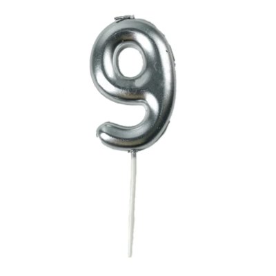 Свічка-цифра "9" на паличці срібло 6,5 см