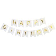 Гирлянда бумажная "Happy Birthday" золото на белом 