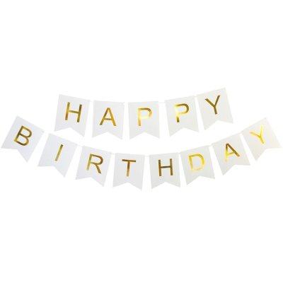 Гирлянда бумажная "Happy Birthday" золото на белом 
