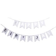 Гирлянда бумажная "Happy Birthday" серебро на белом Гирлянда бумажная "Happy Birthday" серебро на белом