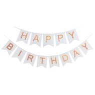 Гирлянда бумажная "Happy Birthday" розовое золото на белом Гирлянда бумажная "Happy Birthday" розовое золото на белом