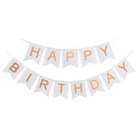 Гирлянда бумажная "Happy Birthday" розовое золото на белом Гирлянда бумажная "Happy Birthday" розовое золото на белом