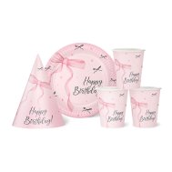 Набор посуды с колпачками "Happy Birthday" бантики на 10 персон Набор посуды с колпачками "Happy Birthday" бантики на 10 персон