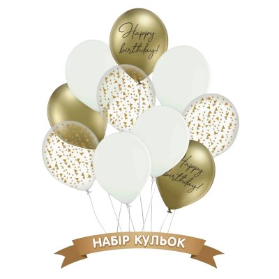 Набір латексних кульок "Нappy birthday" золото хром Belbal 