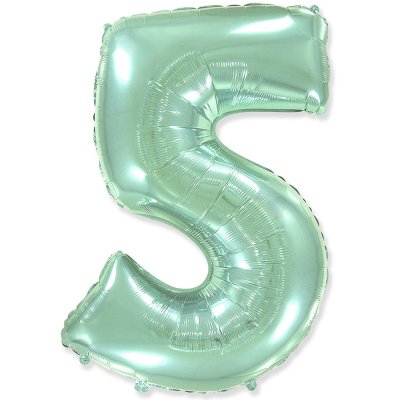 Фольгированный шар цифра "5" мята 39" FlexMetal