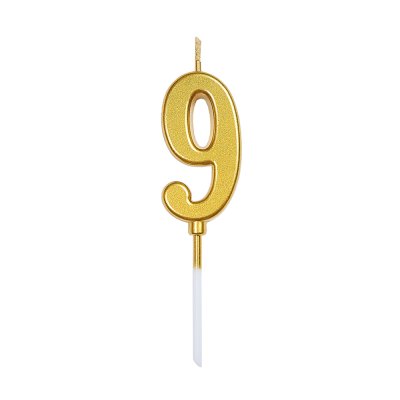 Свеча-цифра мини "9" на палочке золото 4 см