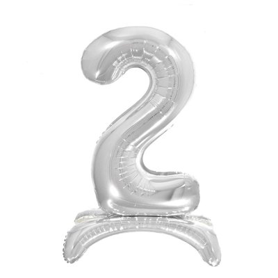 Фольгована кулька цифра на підставці "2" срібло 32" Pelican Фольгована кулька цифра на підставці "2" срібло 32" Pelican