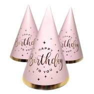 Колпачок "Happy Birthday" золото на розовом 15см 10 шт Колпачок "Happy Birthday" золото на розовом 15см 10 шт