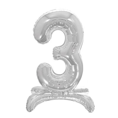 Фольгированный шар цифра  на подставке "3" серебро 32" Pelican 