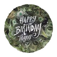Фольгированный круглый шар "Happy birthday to you" доллары 18" Китай