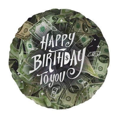 Фольгированный круглый шар "Happy birthday to you" доллары 18" Китай