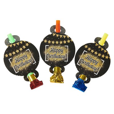 Язычок-гудок "Happy Birthday black" 6 шт