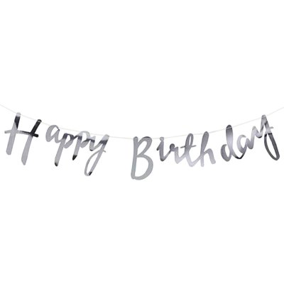 Гирлянда бумажная "Happy Birthday" серебро 