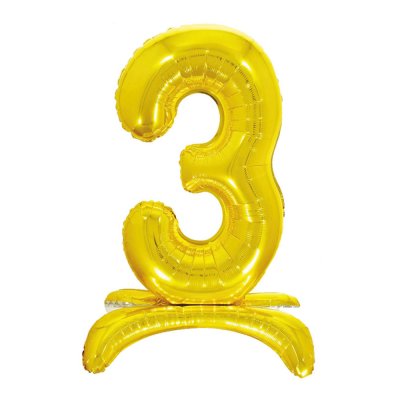Фольгована кулька цифра на підставці "3" золото 32" Pelican 