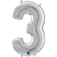 Фольгированный шар цифра "3" серебро 26" Grabo Фольгированный шар цифра "3" серебро 26" Grabo