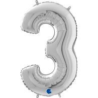 Фольгована кулька цифра "3" срібло 26" Grabo 