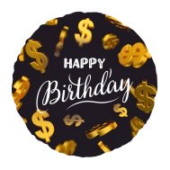 Фольгированный круглый шар "Happy birthday" знак доллара 18" Китай