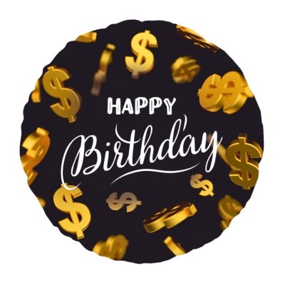 Фольгированный круглый шар "Happy birthday" знак доллара 18" Китай