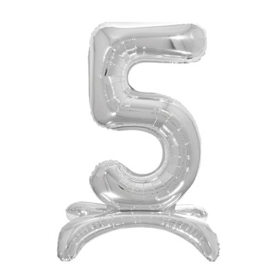 Фольгированный шар цифра на подставке "5" серебро 32" Pelican Фольгированный шар цифра на подставке "5" серебро 32" Pelican