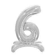 Фольгированный шар цифра на подставке "6" серебро 32" Pelican Фольгированный шар цифра на подставке "6" серебро 32" Pelican