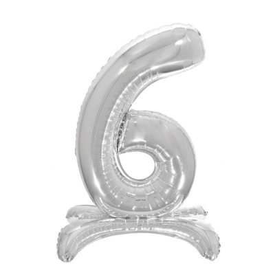 Фольгированный шар цифра  на подставке "6" серебро 32" Pelican 