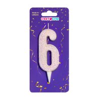 Свеча-цифра "6" белая блеск
