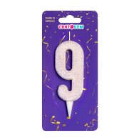 Свеча-цифра "9" белая блеск