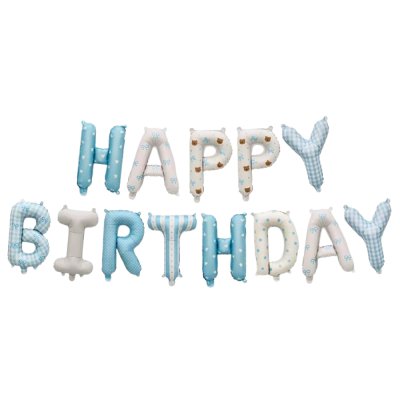 Фольгована кулька-напис "Happy Вirthday" блакитно-білий мікс Китай Фольгована кулька-напис "Happy Вirthday" блакитно-білий мікс Китай