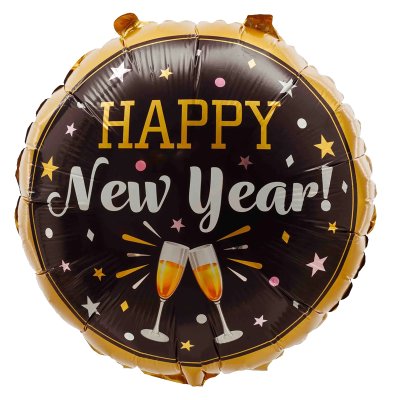 Фольгированный шар круг "Happy New Year" бокалы 18" Китай Фольгированный шар круг "Happy New Year" бокалы 18" Китай