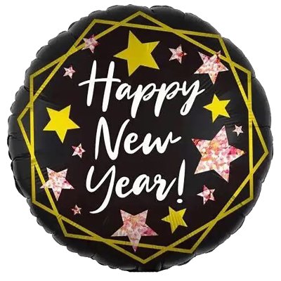 Фольгована кругла кулька "Happy New Year" зірки 18" Китай Фольгована кругла кулька "Happy New Year" зірки 18" Китай