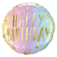 Фольгированный шар круг "Happy Birthday" со звездами 18" Китай
