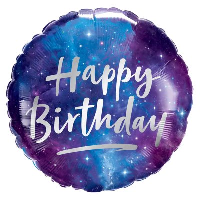 Фольгована кругла кулька "Happy Birthday" зіркове небо 18" Китай