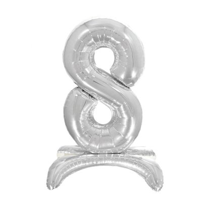Фольгированный шар цифра на подставке "8" серебро 32" Pelican Фольгированный шар цифра на подставке "8" серебро 32" Pelican