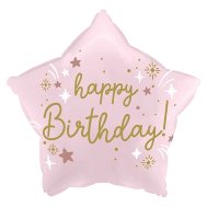Фольгированный шар звезда "Happy Birthday" нежно-розовый 18" Китай