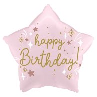 Фольгована кулька зірка "Happy Birthday" ніжно-рожевий 18" Китай