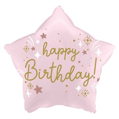 Фольгована кулька зірка "Happy Birthday" ніжно-рожевий 18" Китай